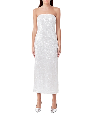 Shop Endless Rose Strapless Sequined Column Dress In Clear