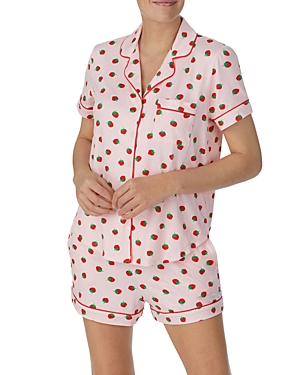Shop Kate Spade New York Scattered Strawberries Short Sleeve Pajama Set In Pink Print