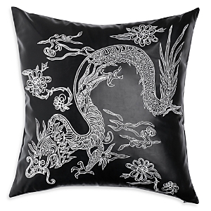 Natori Faux Leather Embroidered Dragon Pillow, 18 x 18