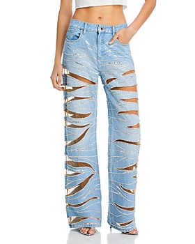 Womens Designer Low Rise Hipster Pants with Glitter and Stripes