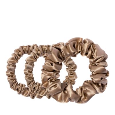 Pure Silk Back to Basics Midi/Large Scrunchies in Light Brown, Set of 3