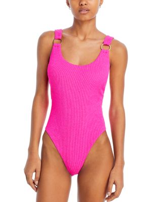 Aqua O Ring Metallic Crinkle One Piece Swimsuit 100 Exclusive Smart Closet