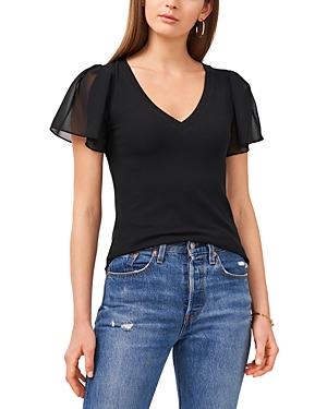 Shop 1.state Mixed Media Flutter Sleeve Top In Rich Black