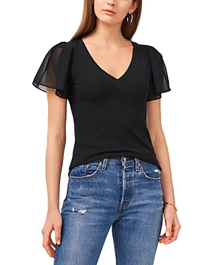1.state Flutter Sleeve Rib Knit T-shirt In Rich Black