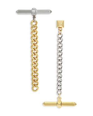 Allsaints Two Tone Toggle Chain Mismatch Earrings In Silver/gold