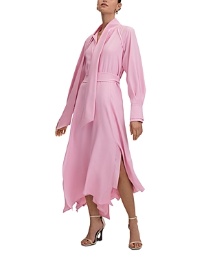 Reiss Erica Tie Neck Belted Dress In Pink