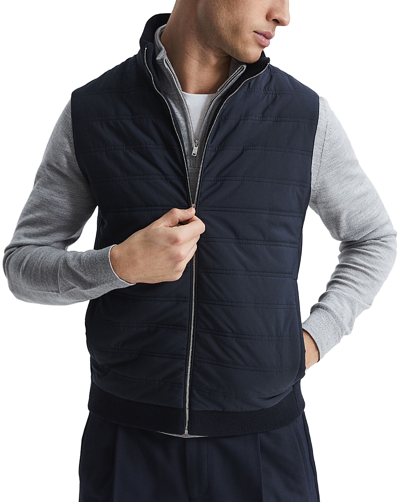 Reiss Navy Hybrid Quilt And Knit Zip-through Gilet In Navy