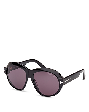 Shop Tom Ford Inger Round Sunglasses, 59mm In Black/purple Solid