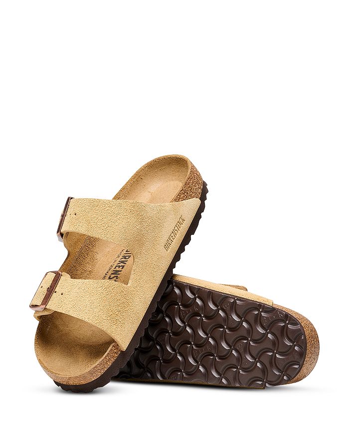 Shop Birkenstock Women's Arizona Soft Footbed Slide Sandals In Latte Cream Suede