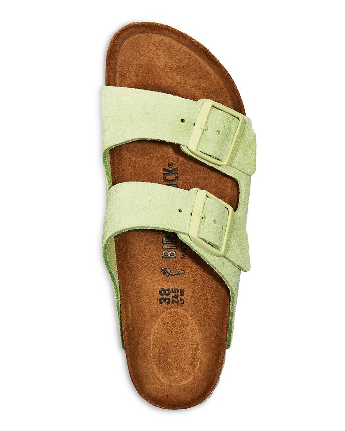 Shop Birkenstock Women's Arizona Soft Footbed Slide Sandals In Faded Lime Suede