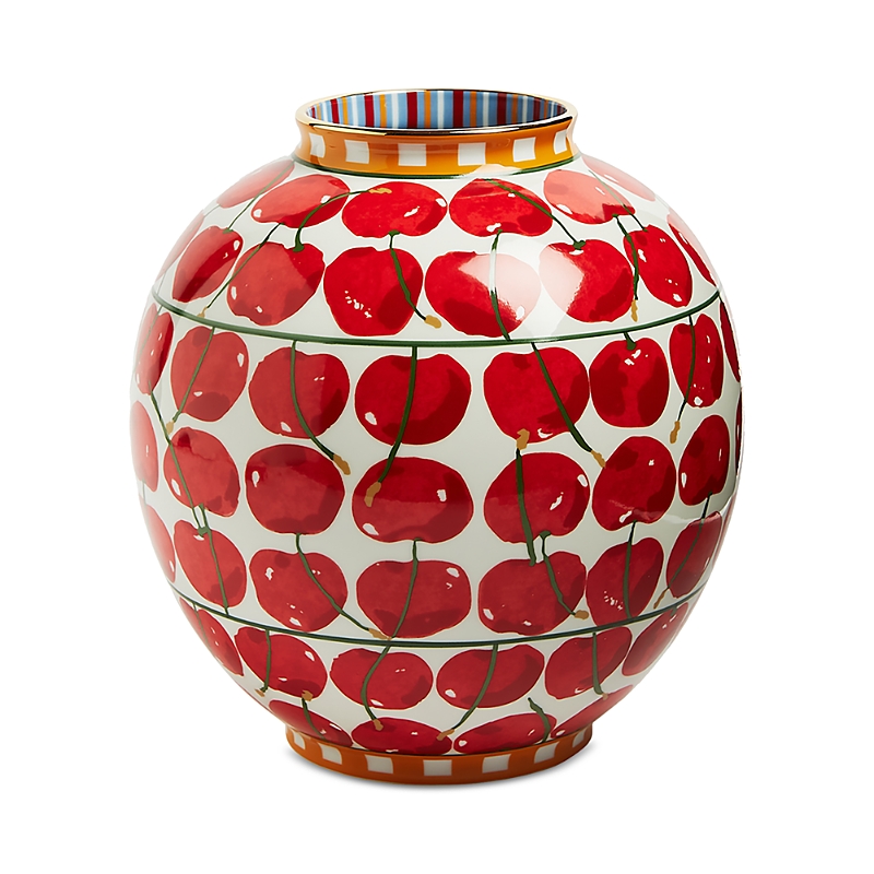 La Doublej Bubble Cherries Avorio-print Vase In Red