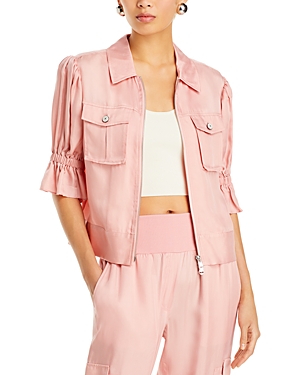 Shop Cinq À Sept Cinq A Sept Holly Cropped Twill Jacket In Coral Pink