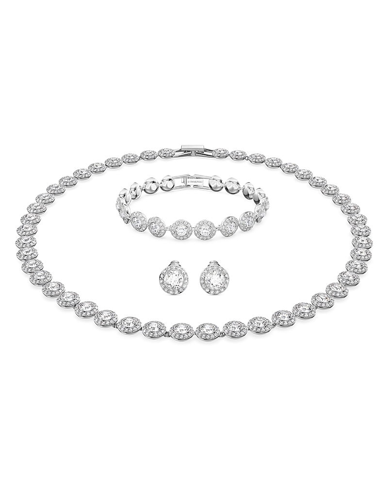 Swarovski Una Necklace, Bracelet & Stud Earrings Set in Rhodium Plated