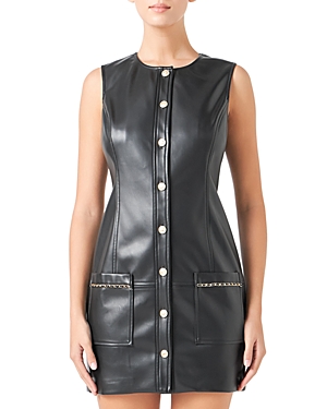 English Factory Faux Leather Snap Mini Dress In Black