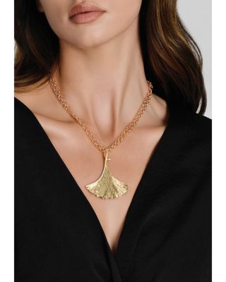 Gingko Pendant Necklace in 18K Gold Plated, 36"