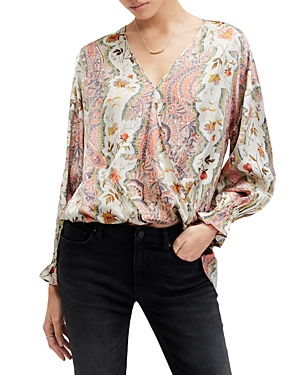 Allsaints Penny Cascade Long Sleeve High-low Top In Spring Green