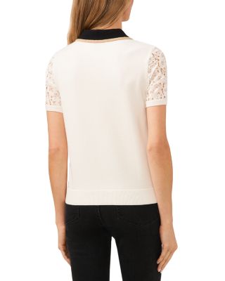 Polo Collar Lace Sleeve Top