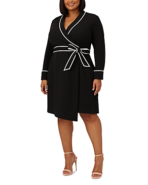 Adrianna Papell Plus Tipped Tuxedo Dress In Black/ Ivory