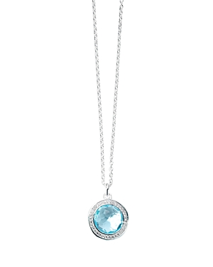 Ippolita Sterling Silver 925 Polished Lollipop Swiss Blue Topaz & Diamond Halo Pendant Necklace, 16-