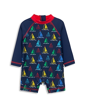 Shop Little Me Boys' Boat Nylon Blend Long Sleeve Rash Guard Suit - Baby In Blue