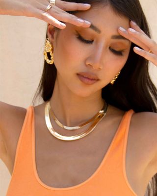 Brooklyn Flat 18k Gold Plated Snake Chain Necklace, 15.5&amp;quot; + 3&amp;quot; extender