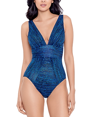 Shop Miraclesuit Dot Com Odyssey V Neck One Piece Swimsuit In Blue Multi