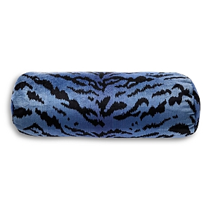Scalamandre Tigre Bolster Decorative Pillow, 21 X 7 In Blue/black