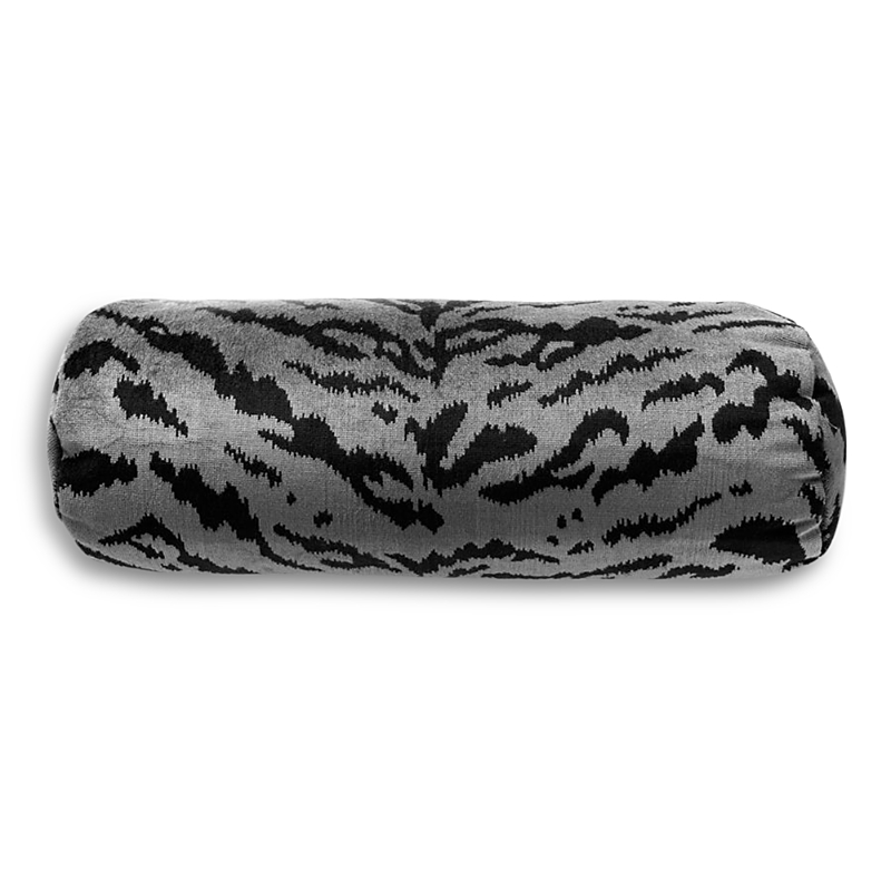 Scalamandre Tigre Bolster Decorative Pillow, 21 X 7 In Silver/black