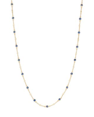 Bloomingdale&#039;s Fine Collection Blue Sapphire &amp; Diamond Bezel Station Collar Necklace in 14K Yellow Gold, 16-18