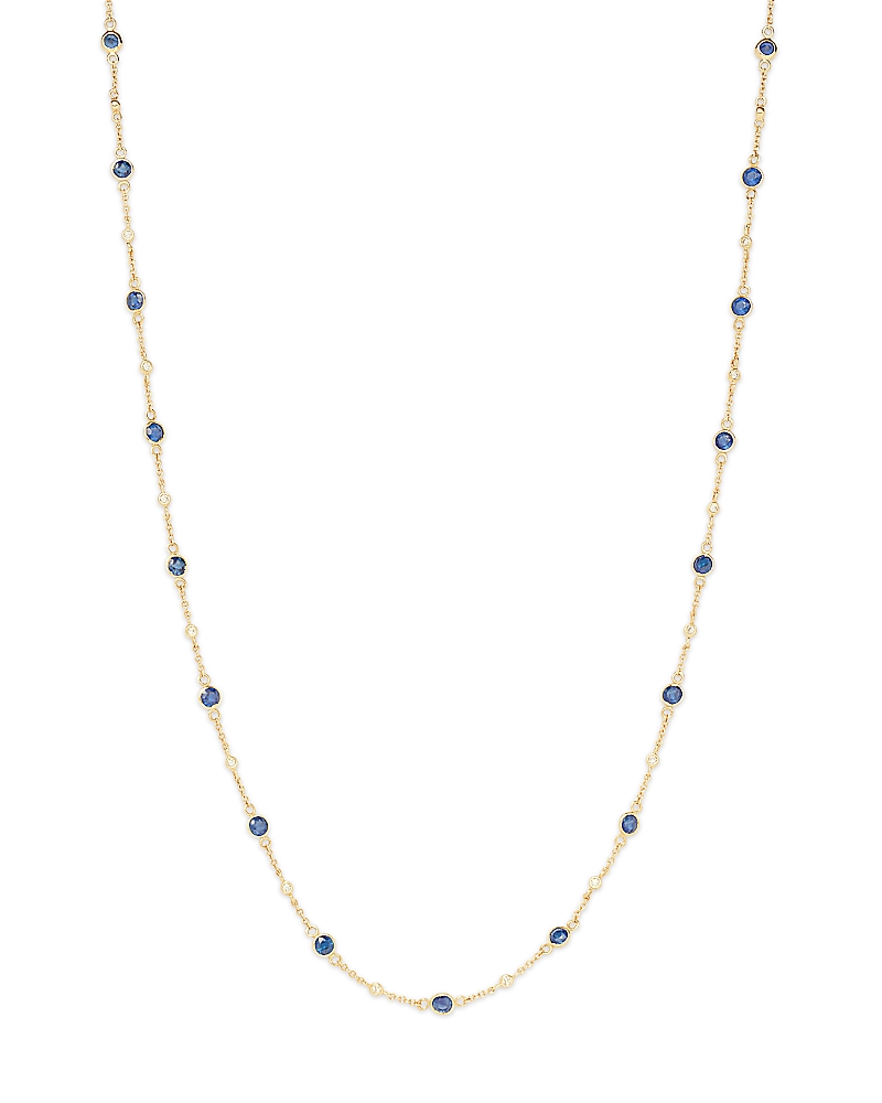 Bloomingdale's Fine Collection Blue Sapphire & Diamond Bezel Station Collar Necklace in 14K Yellow Gold, 16