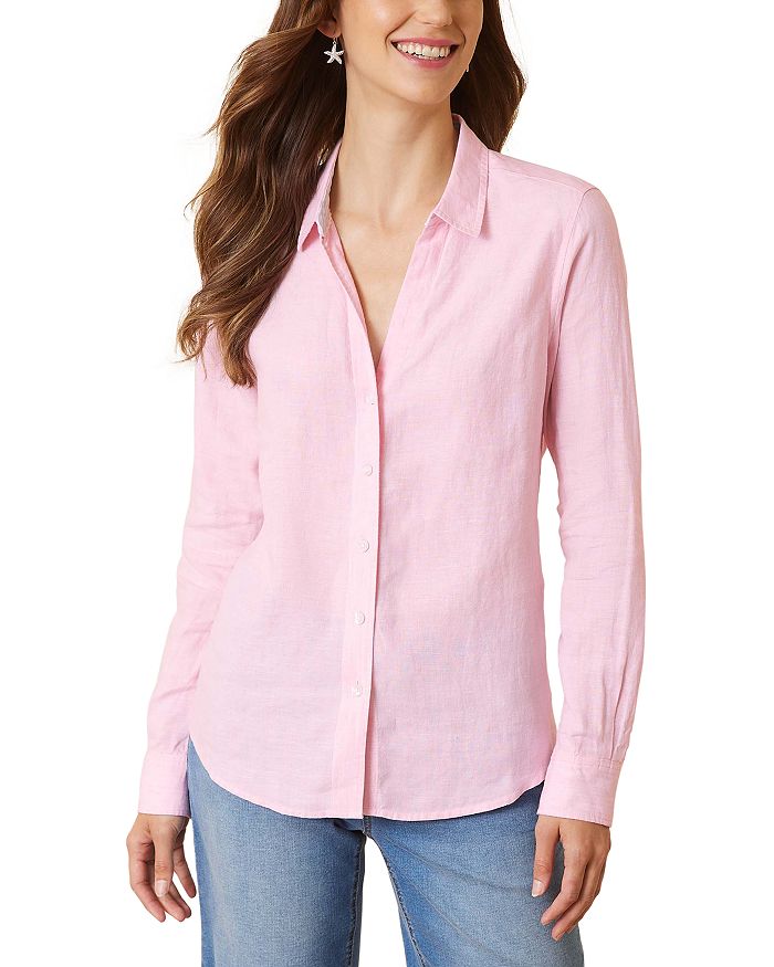 Shop Tommy Bahama Coastalina Linen Button Front Shirt In Bikini Pink