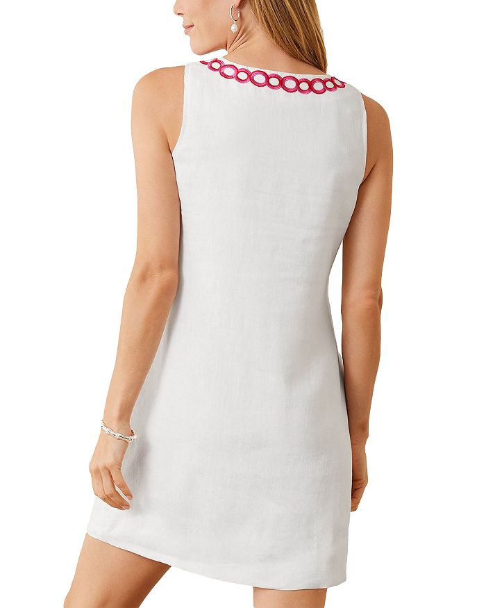 Shop Tommy Bahama Geo Embroidered Linen Shift Dress In White