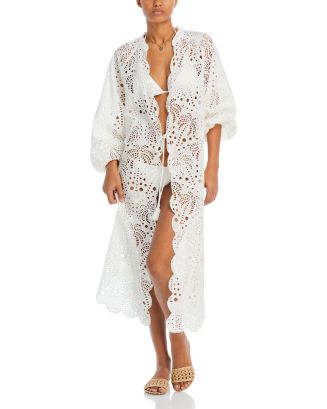 We are Leone eyelet sleeveless discount ruffle card Sz S/M belted white coverup kimono