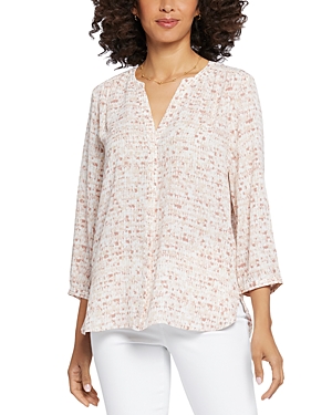 Nydj Three Quarter Sleeve Printed Pintucked Back Blouse In Prairie Grove