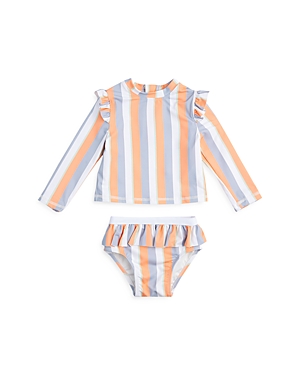Miles The Label Girls' Stripe Ruffle Rashguard Two Piece Swimsuit - Baby In Off White