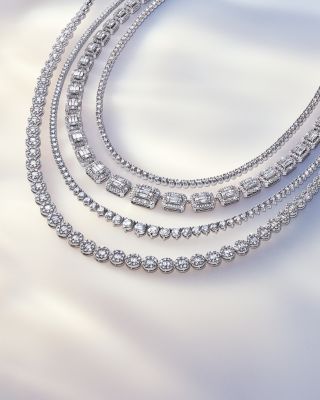 Diamond Graduated Tennis Necklace in 14K White Gold, 15.0 tcw 