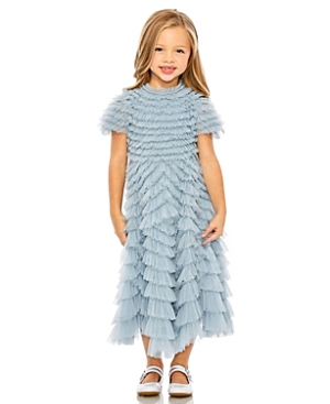 Mac Duggal Girls' Ruffle Tiered Short Sleeve A Line Dress - Little Kid, Big Kid In French Blue