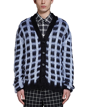 Marni Checked Mohair-blend Cardigan In Black