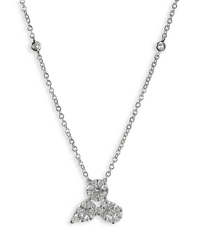 Zydo 18k White Gold Mosaic Diamond Trio Cluster Pendant Necklace, 16 In White