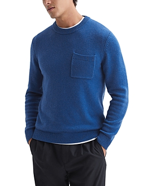 Shop Reiss Stratford Chunky Pocket Crewneck Sweater In Bright Blue