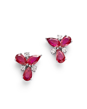 Bloomingdale's Ruby & Diamond Cluster Stud Earrings In 14k White Gold In Pink/white