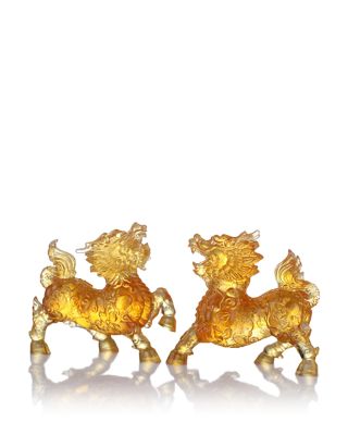 Benevolent Fortune Qilin Crystal Sculpture, Set of 2