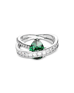 Shop Swarovski Hyperbola Cocktail Ring In Green/silver