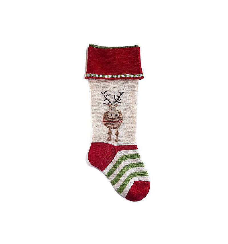 Melange Collection Round Reindeer Stocking In Light Beige