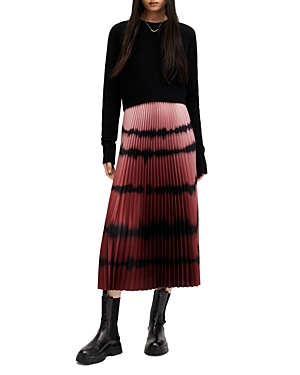Allsaints Curtis 2-in-1 Ombre Tie Dye Midi Dress In Black/ Red