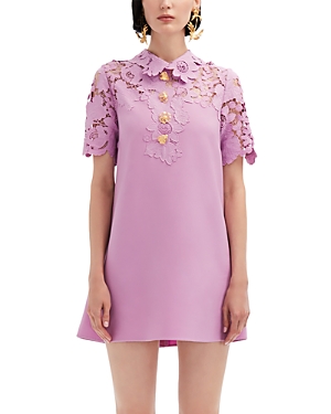 Oscar De La Renta Lace Trim Dress In Lupine