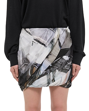 Helmut Lang Printed Silk Bubble Skirt In Silver Car Print In Silver Car Print