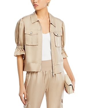 Shop Cinq À Sept Cinq A Sept Holly Cropped Twill Jacket In Khaki