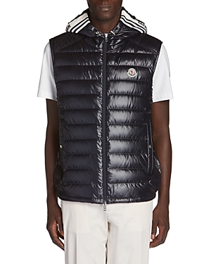 Moncler Clai Quilted Full Zip Hooded Down Vest In Navy