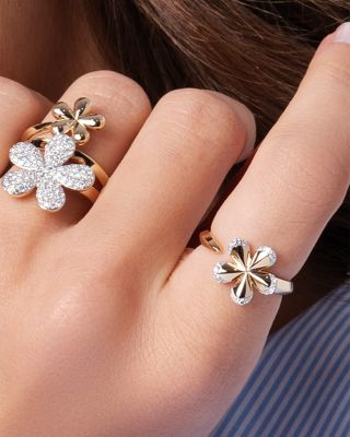 14K Yellow Gold Diamond Knife Edge Open Small Forget Me Not Ring